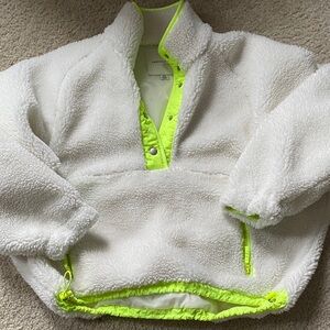 American Eagle Outfitters White and Neon Green Fleece Jacket